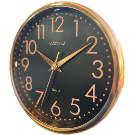 Imagem de Relógio de Parede Analógico Decorativo 23cm Rose Gold Redondo Moderno Ponteiro Tic Tac Quartz Decoração de Cozinha Sala Quarto Casa ou Escritório