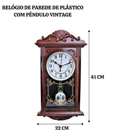 Imagem de Relógio de parede de plástico com pêndulo vintage 41cm 