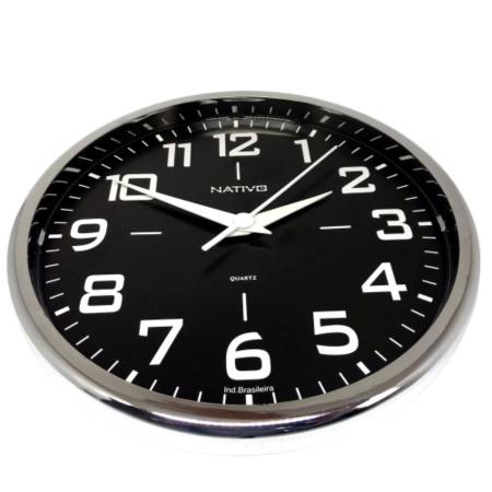 Imagem de Relógio De Parede Decorativo 23cm Redondo Moderno Analógico Metalizado Cromo Decoração Escritório Cozinha Sala