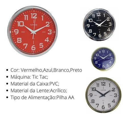 Imagem de Relógio De Parede Decorativo Para Sala Cozinha Redondo 23 Cm Ponteiro Tic Tac
