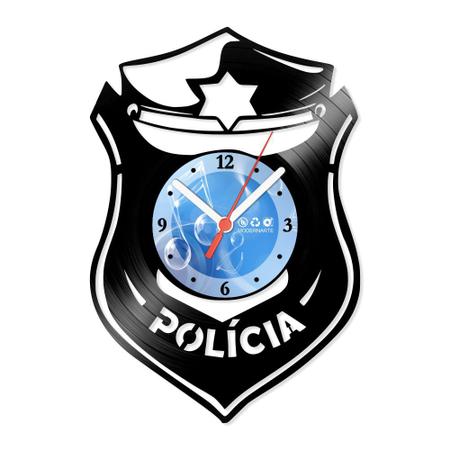 Imagem de Relógio De Parede Disco Vinil Profissões - Distintivo Polícia - VPR-088
