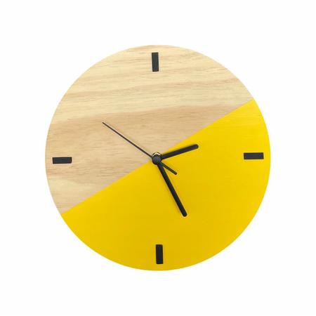 Imagem de Relógio de Parede em Madeira Escandinavo Duo Amarelo 28cm
