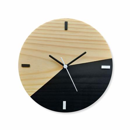 Imagem de Relógio de Parede em Madeira Escandinavo Duo Preto 28cm