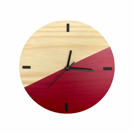 Imagem de Relógio de Parede em Madeira Escandinavo Duo Vermelho 28cm