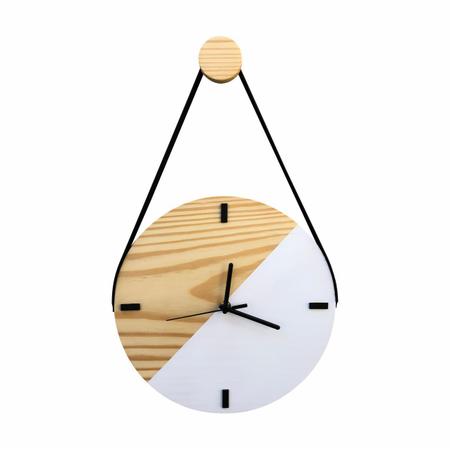 Imagem de Relógio de Parede Escandinavo em Madeira Branco com Alça + Pendurador