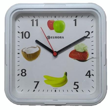 Imagem de Relógio De Parede Eurora Quadrado Branco Frutas 6555-141