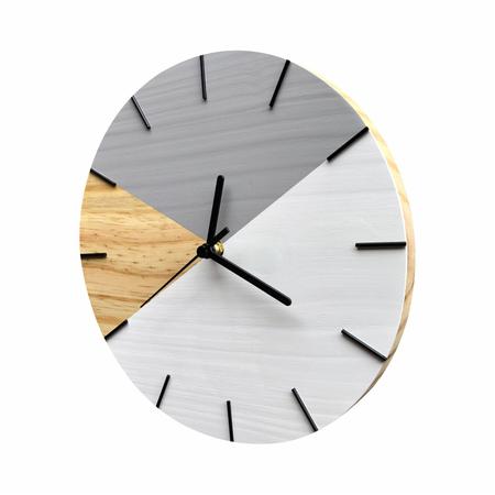 Imagem de Relógio de Parede Geométrico Branco e Cinza com Ponteiros Preto 28cm