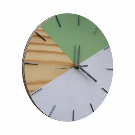 Imagem de Relógio de Parede Geométrico Branco e Verde Dólar 28cm