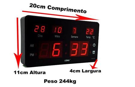 Imagem de Relógio de Parede Led Digital LE-2115 Lelong Temperatura Calendário Alarme