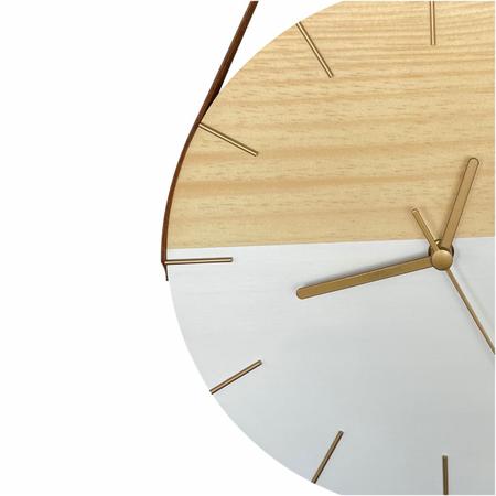 Imagem de Relógio de Parede Minimalista Branco e Dourado com Alça Caramelo + Pendurador