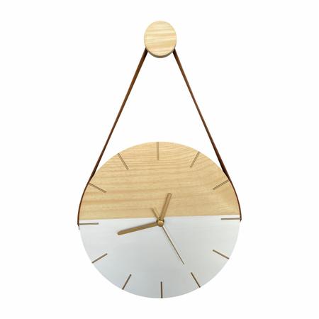 Imagem de Relógio de Parede Minimalista Branco e Dourado com Alça Caramelo + Pendurador