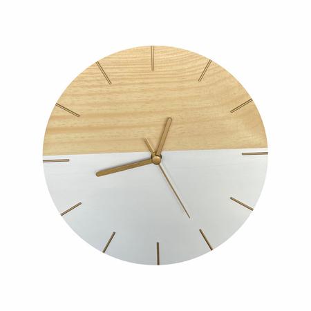 Imagem de Relógio de Parede Minimalista em Madeira Branco e Dourado 28cm
