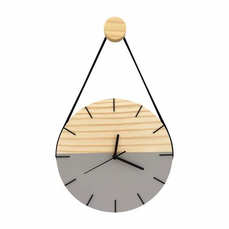 Imagem de Relógio de Parede Minimalista em Madeira Cinza com Alça + Pendurador