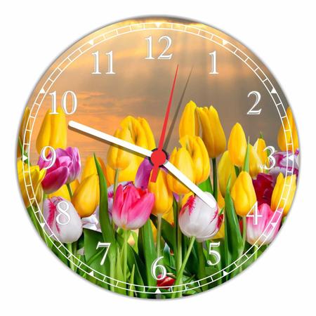 Imagem de Relógio De Parede Paisagem Flores Tulipa Natureza Salas Cozinhas Decoração