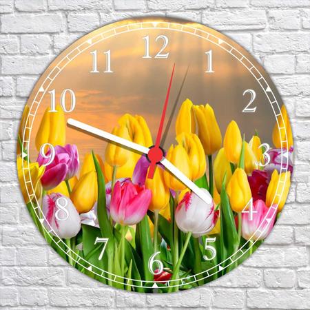 Imagem de Relógio De Parede Paisagem Flores Tulipa Natureza Salas Cozinhas Decoração