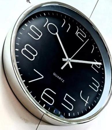 Imagem de Relógio de parede redondo 30x30cm preto e prata