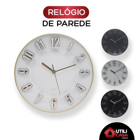Imagem de Relógio de Parede Redondo Analógico Metalizado Premium Moderno Clássico