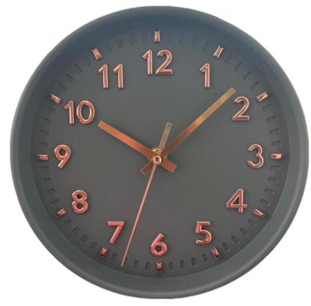 Imagem de Relógio de Parede Redondo Decorativo Cinza e Rose 25cm Ponteiro Silencioso Quartz Decoração de Cozinha Sala Casa ou Escritório