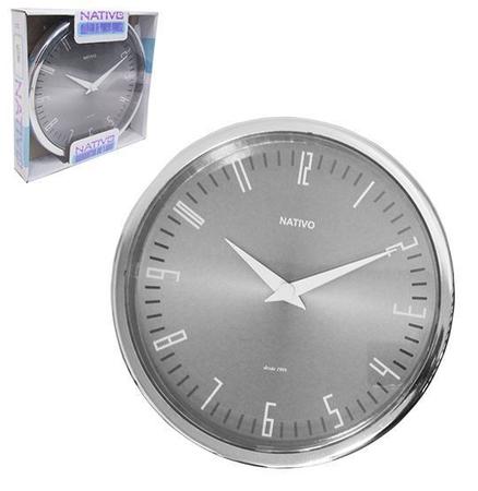 Imagem de Relógio de Parede Redondo Decorativo Cinza Prata 23cm Ponteiro Tic Tac Decoração de Cozinha Sala Casa ou Escritório
