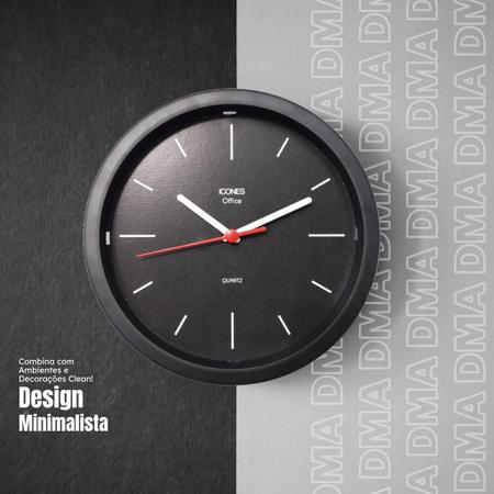 Imagem de Relógio de Parede Redondo Decorativo Minimalista 23cm Office Analógico Quartz Silencioso e Contínuo