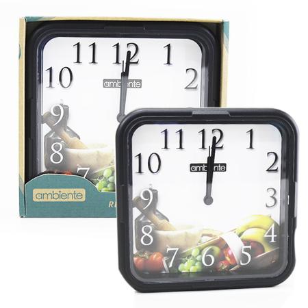 Imagem de Relógio De Parede Sala Cozinha Pilão 22,5cm Quadrado Preto Pilha Inclusa