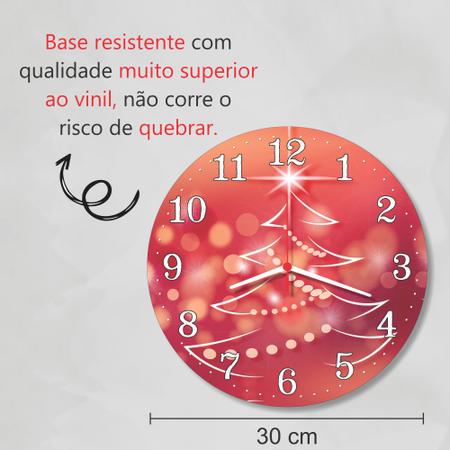 Imagem de Relogio de Parede Tema Natalino Vermelho Enfeite Natal Decorativo 30cm