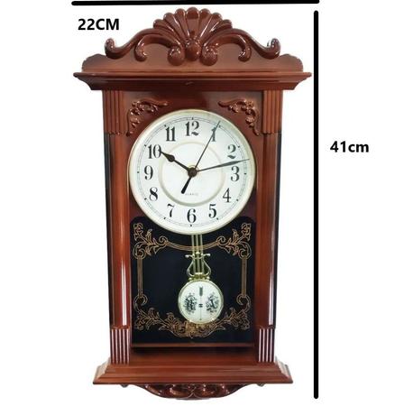 Imagem de Relógio de parede tipo madeira com pêndulo retrô 22x41cm