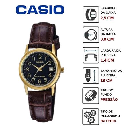 Imagem de Relógio de Pulso Casio Collection Feminino Classico Analógico Pequeno Pulseira Couro Casual Dourado LTP-V002GL-1BUDF + Chaveiro