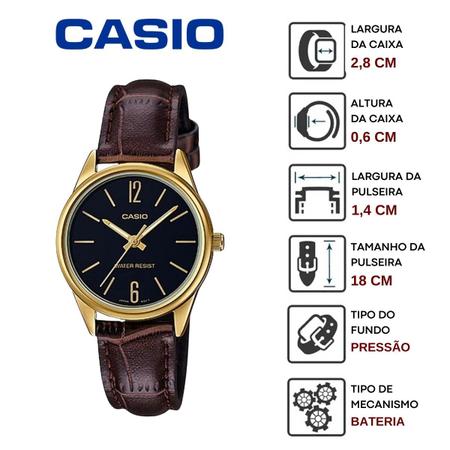 Imagem de Relógio de Pulso Casio Collection Feminino Redondo Pequeno Analógico Casual Pulseira de Couro Dourado LTP-V005GL