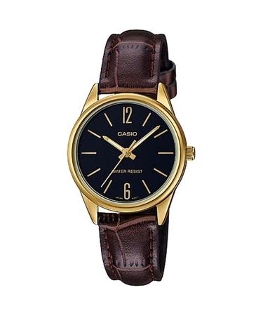 Imagem de Relógio de Pulso Casio Collection Feminino Redondo Pequeno Analógico Casual Pulseira de Couro Dourado LTP-V005GL