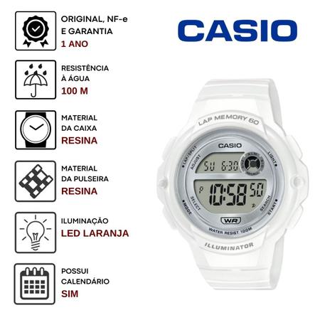 Imagem de Relógio de Pulso Casio Esportivo Pequeno Leve Cronômetro Prova Dágua 10 ATM Feminino Digital Branco LWS-1200H-7A1VDF