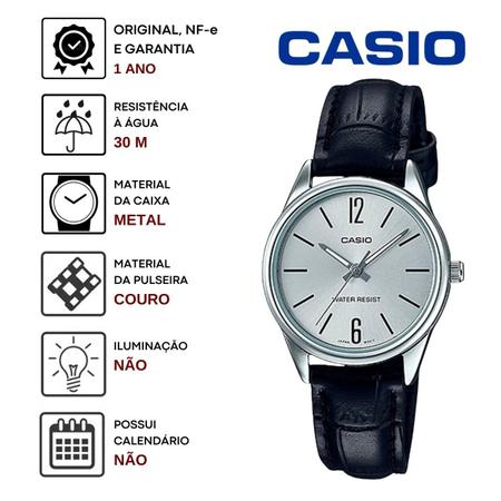Imagem de Relógio de Pulso Casio Feminino Collection Clasico Analógico Casual Pulseira de Couro Prata Pequeno Redondo Original LTP-V005L