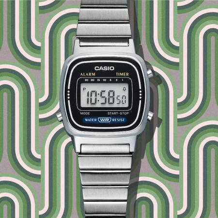 Imagem de Relógio de Pulso Casio Feminino Vintage Resistente Àgua Alarme Cronometro Quartz Pequeno Mini Aço Inox Quadrado Digital Prata LA670WA-1DF