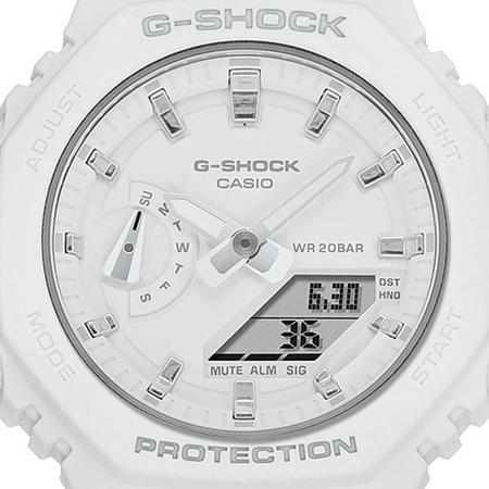 Imagem de Relógio de Pulso Casio G-Shock Feminino Anadigi Analógico Digital Cronômetro Prova Dágua 20 ATM 5 Alarmes Esportivo Branco GMA-S2100-7ADR
