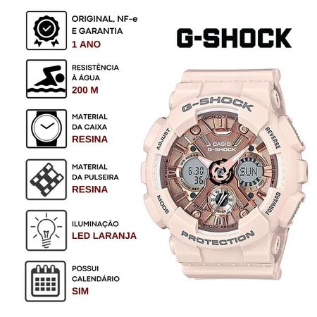 Imagem de Relógio de Pulso Casio G-Shock Feminino Digital Analógico Prova Dágua 20 ATM Hora Mundial Hora Mundi 5 alarmes Esportivo Rosa GMA-S120MF-4A