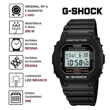 Imagem de Relógio de Pulso Casio G-Shock Robusto Masculino Digital Preto Esportivo Prova dágua 20 ATM Resistência á Choques Esportivoi DW-5600E-1VDF