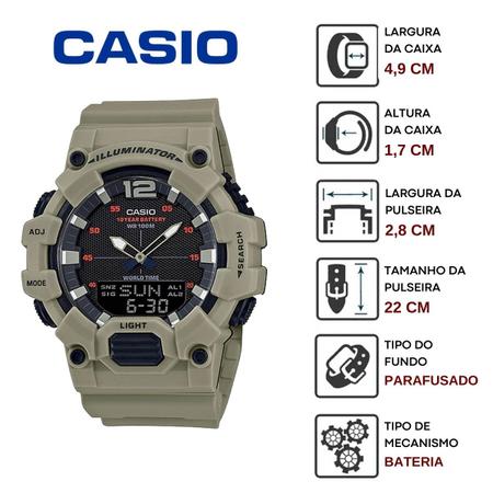 Imagem de Relógio de Pulso Casio Masculino Anadigi Caqui Redondo 100 Metros Esportivo 3 Alarmes Original HDC-700-3A3VDF