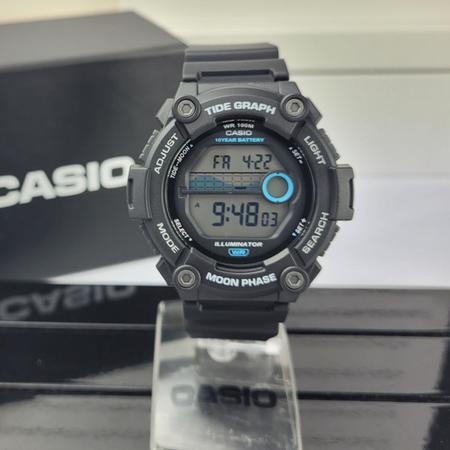 Imagem de Relógio de Pulso Casio Masculino Digital Esportivo 3 Alarmes Tabua de Mares Surf com 10 anos de Bateria Original Azul Grafite Preto WS-1300H