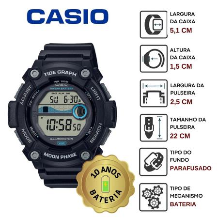 Imagem de Relógio de Pulso Casio Masculino Digital Esportivo 3 Alarmes Tabua de Mares Surf com 10 anos de Bateria Original Azul Grafite Preto WS-1300H