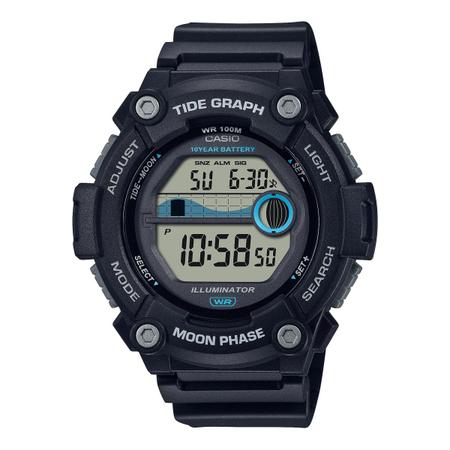 Imagem de Relógio de Pulso Casio Masculino Digital Esportivo 3 Alarmes Tabua de Mares Surf com 10 anos de Bateria Original Azul Grafite Preto WS-1300H