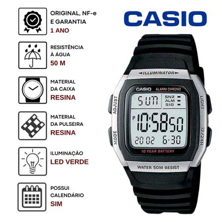 Imagem de Relógio de Pulso Casio Masculino Digital Illuminator Prova Dagua 50 Metros Resina Quadrado Quartz Hora dupla Casual Preto W-96H-1AVDF