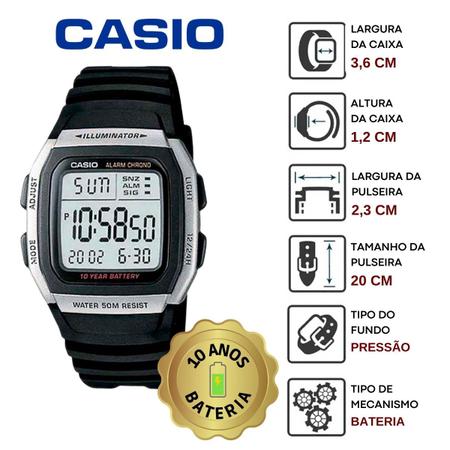 Imagem de Relógio de Pulso Casio Masculino Digital Illuminator Prova Dagua 50 Metros Resina Quadrado Quartz Hora dupla Casual Preto W-96H-1AVDF