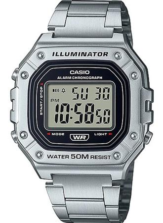 Imagem de Relógio de Pulso Casio Masculino Digital Prata Quadrado Luz Led Alarme 50 Metros Original W-218HD-1AVDF