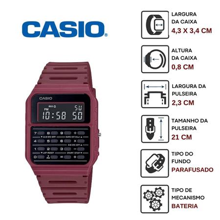 Imagem de Relógio de Pulso Casio Masculino Feminino Unissex Quardrado Retro Vintage Calculadora Digital Azul Vermelho Branco Preto e Verde CA-53WF 