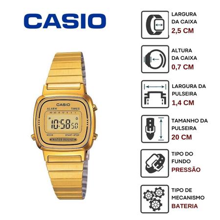 Imagem de Relógio de Pulso Feminino Casio Vintage Mini Quadrado Original Moderno LA670WGA Pequeno Digital Retro Dourado