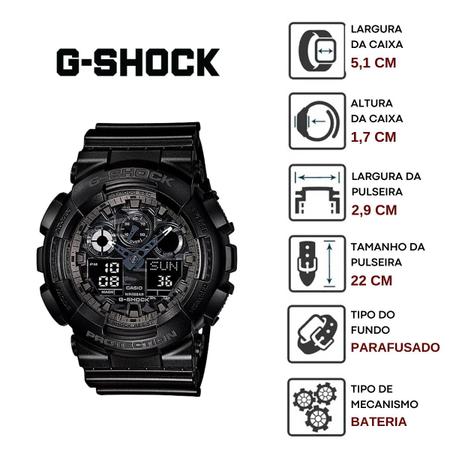 Imagem de Relógio de Pulso Marca Casio G-Shock Camuflado Esportivo Prova D água 200 Metros Hora Mundial Masculino Analógico Digital Preto GA-100CF