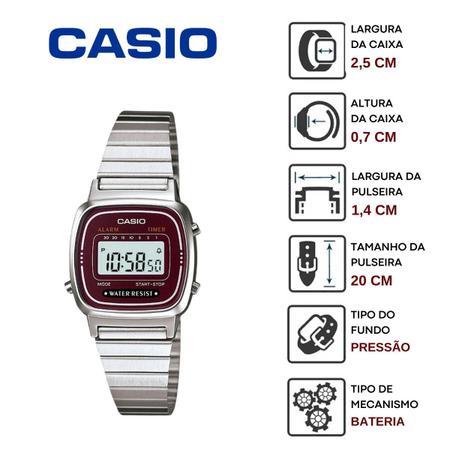 Imagem de Relógio de Pulso Marca Casio Retrô Feminino Vintage Digital Mini Prata LA670WA