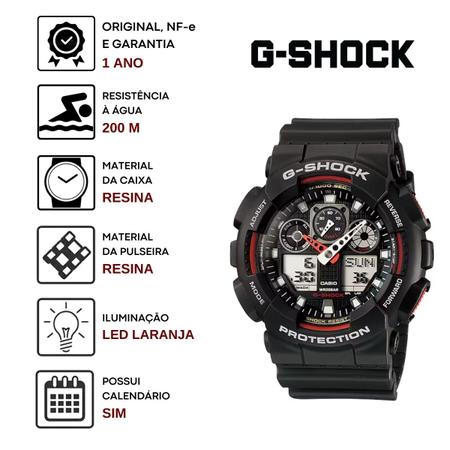 Relogio de Pulso Masculino Casio G Shock Anadigi Analogico Digital Prova Dagua 200 Metros Resistente a Batidas Hora Mundi Cronometro Temporizador GA 100 Preto Relogio Masculino Magazine Luiza