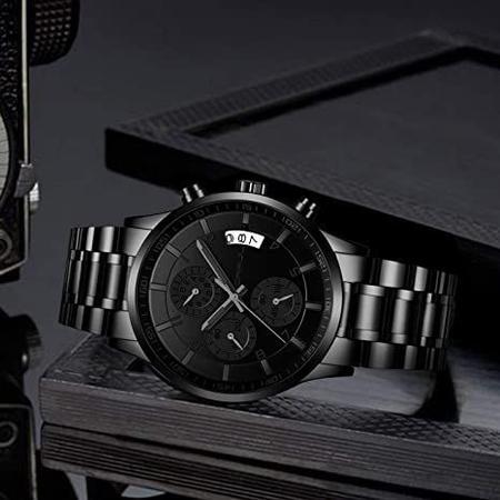 Imagem de Relógio de pulso masculino CRRJU multifuncional com seis pinos e cronógrafo, pulseira de aço inoxidável à prova d'água, 