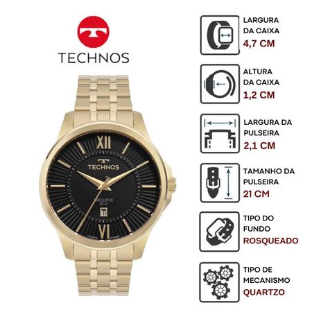 Imagem de Relógio de Pulso Technos Classic Executive Masculino Analógico Casual Aço Inóx Prova D Àgua 50M Numeros Romanos Dourado 2117LFB/1P